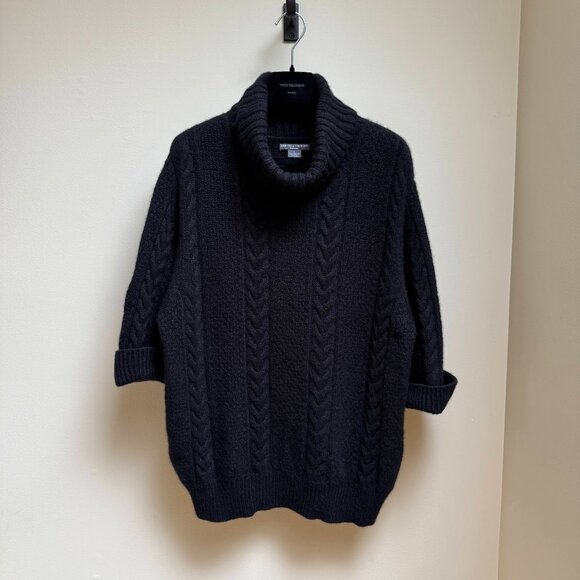 CHELSEA & THEODORE 100% Cashmere Cable Knit Relaxed Turtleneck – Black (Size L) - Picture 1 of 7